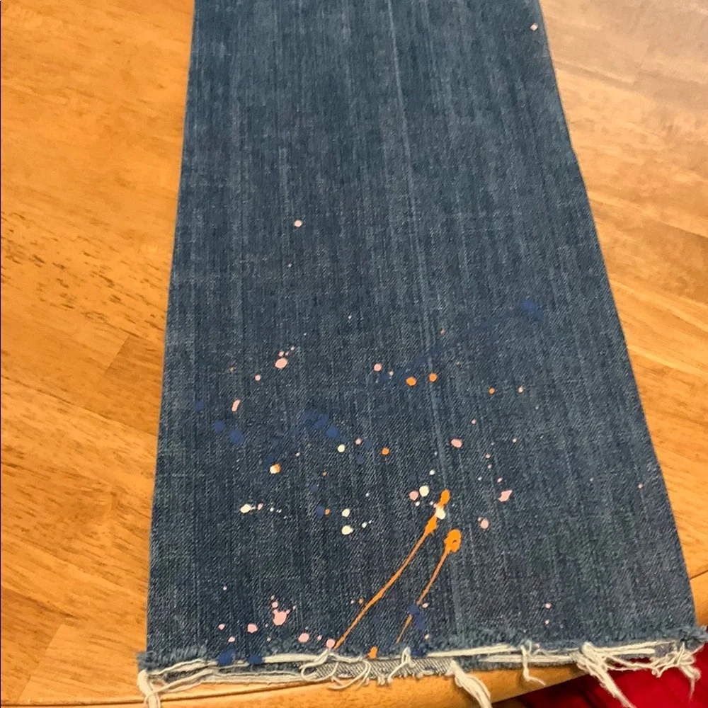7 For All Mankind Blue Straight Leg Jeans with Paint Splatter